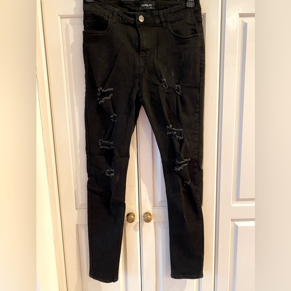 men's Ripped Skinny Stretch Jeans, Black - size 32 - Picture 2 of 7